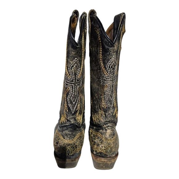 CORRAL Teens Western Pull On Brown Leather Embroidered Boots - Size 4 - Picture 4 of 13